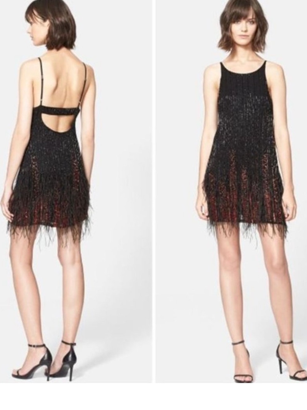 Parker Beaded Monaco Feather Sheath Flapper Dress- Small